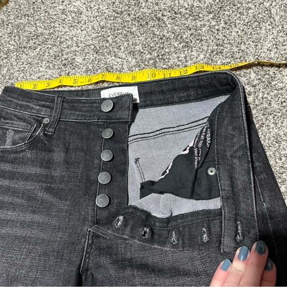 Evereve Faded Black Jeans The Ever Straight High Rise Fit Button Fly Raw Hem 28 - Picture 6 of 11